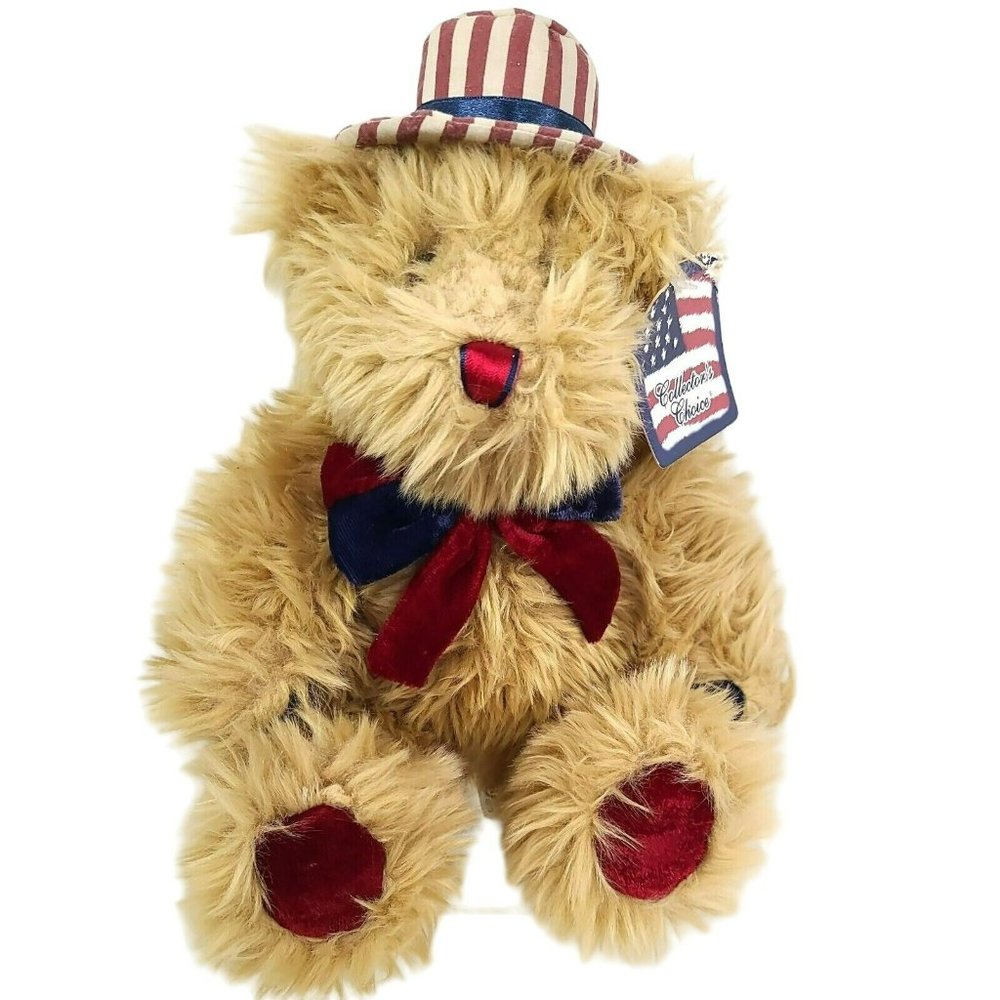 Dan Dee Americana Teddy Bear Boy Plush Brown 11" w Bow USA Patriotic 4th July